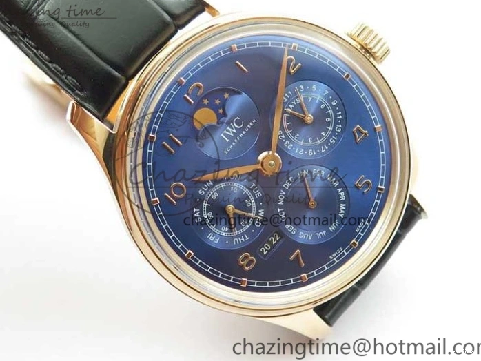 MIROTIME 0304 Premium Portugieser Perpetual Calendar IW503302 RG V9F 1:1 Best Edition Blue Dial on Black Leather Strap A 7098